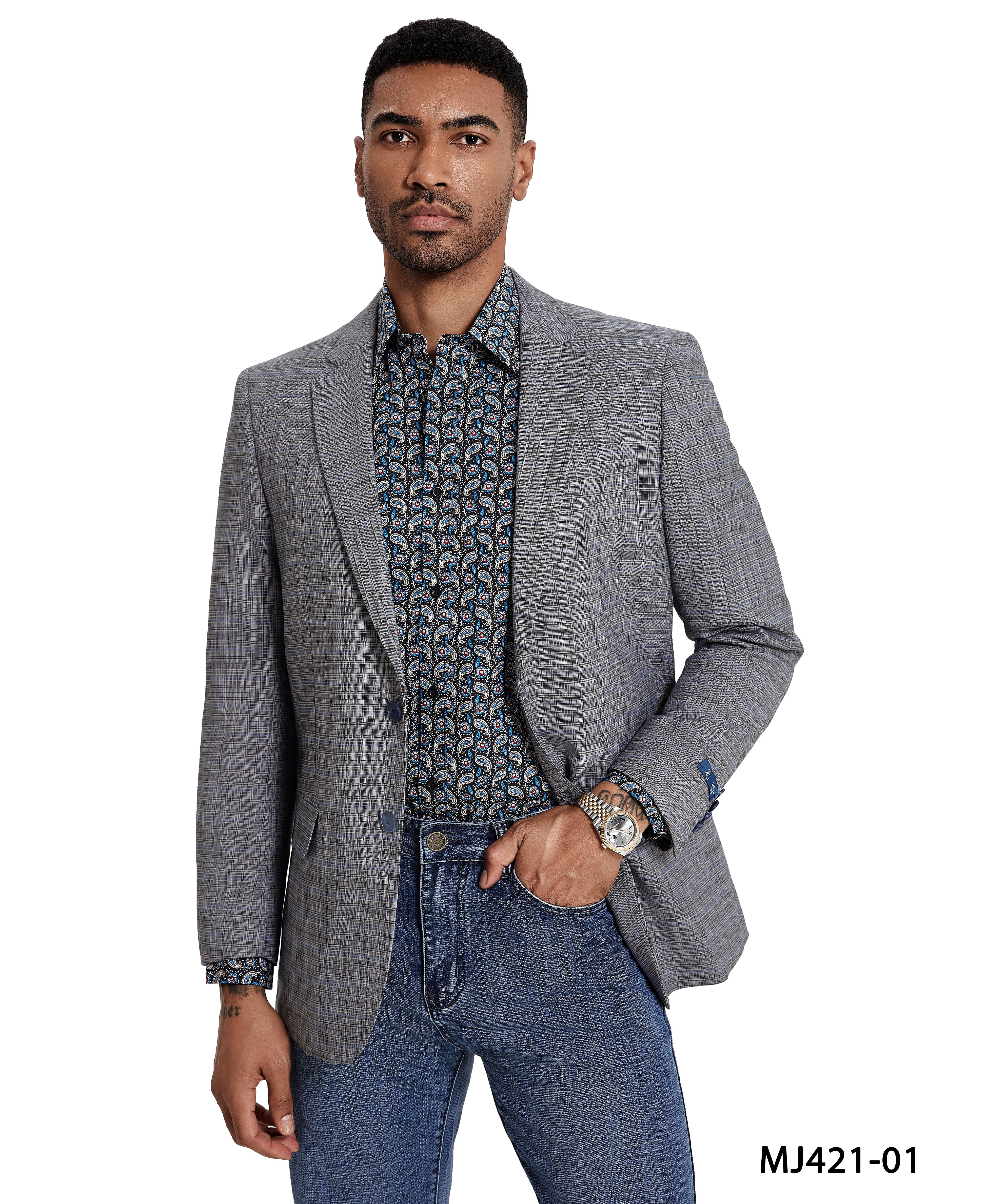 Men's Modern Fit Madras Sport Coat w/ Notch Lapel