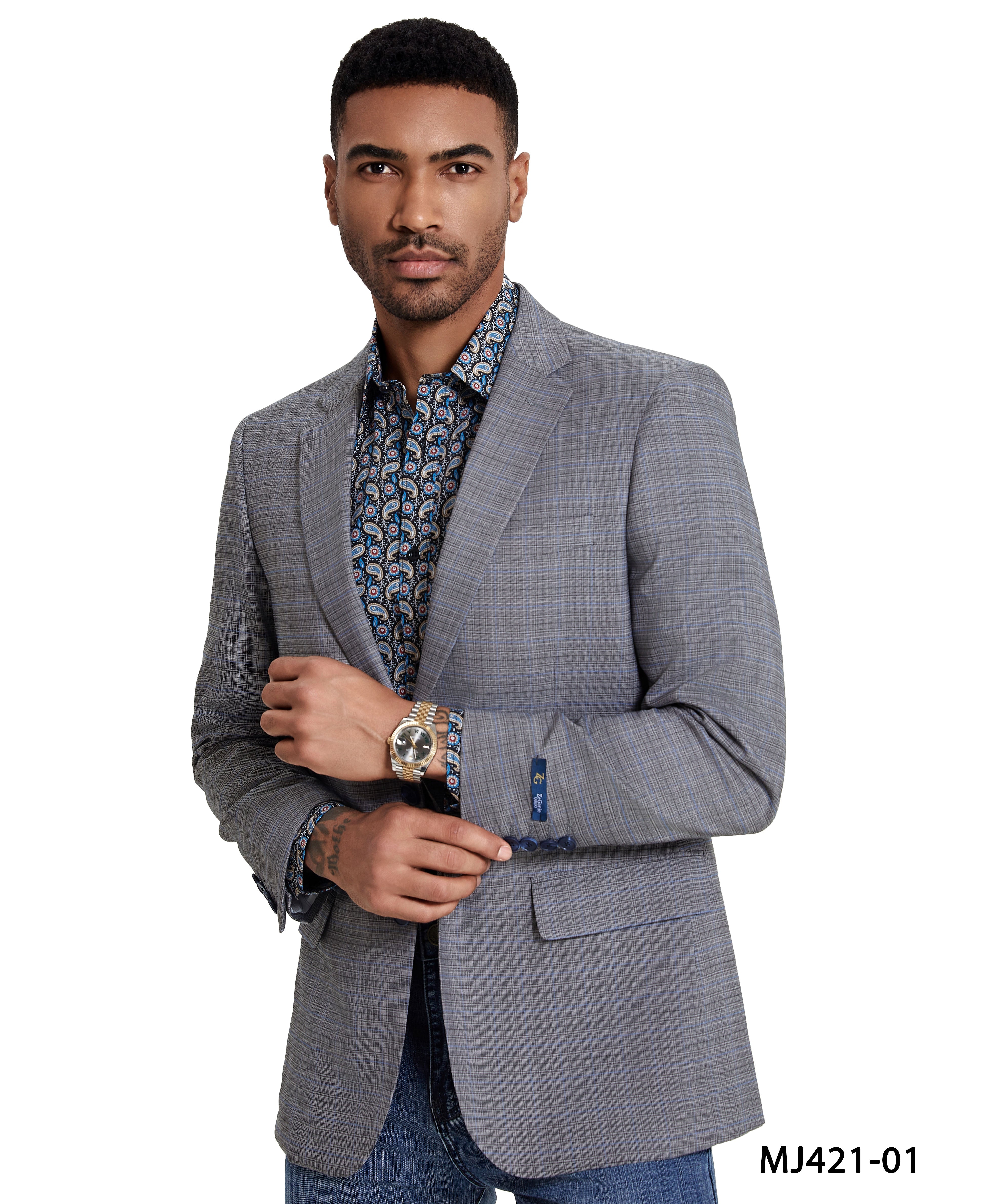 Men's Modern Fit Madras Sport Coat w/ Notch Lapel