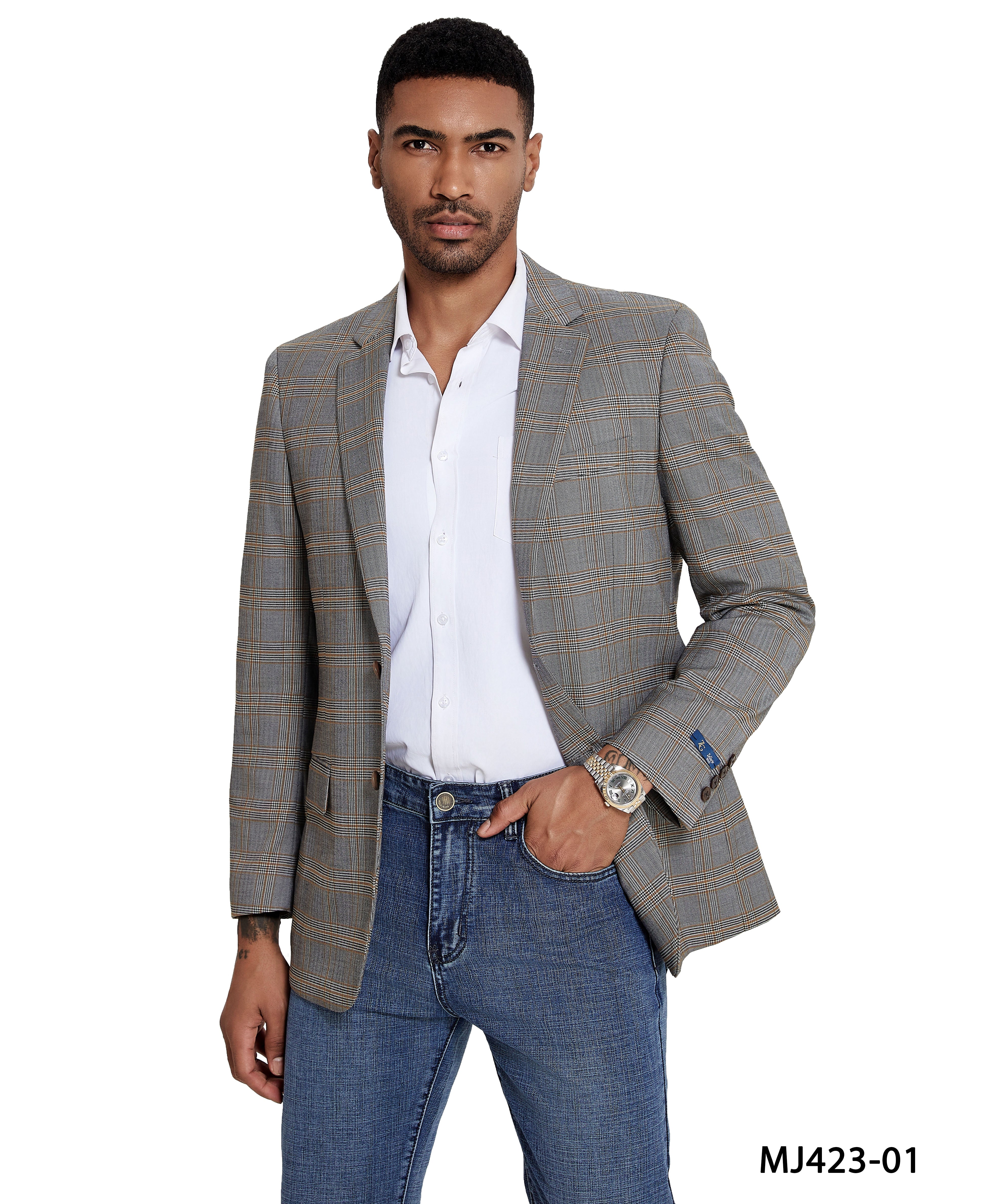 Men's Modern Fit Windowpane Sport Coat w/ Notch Lapel