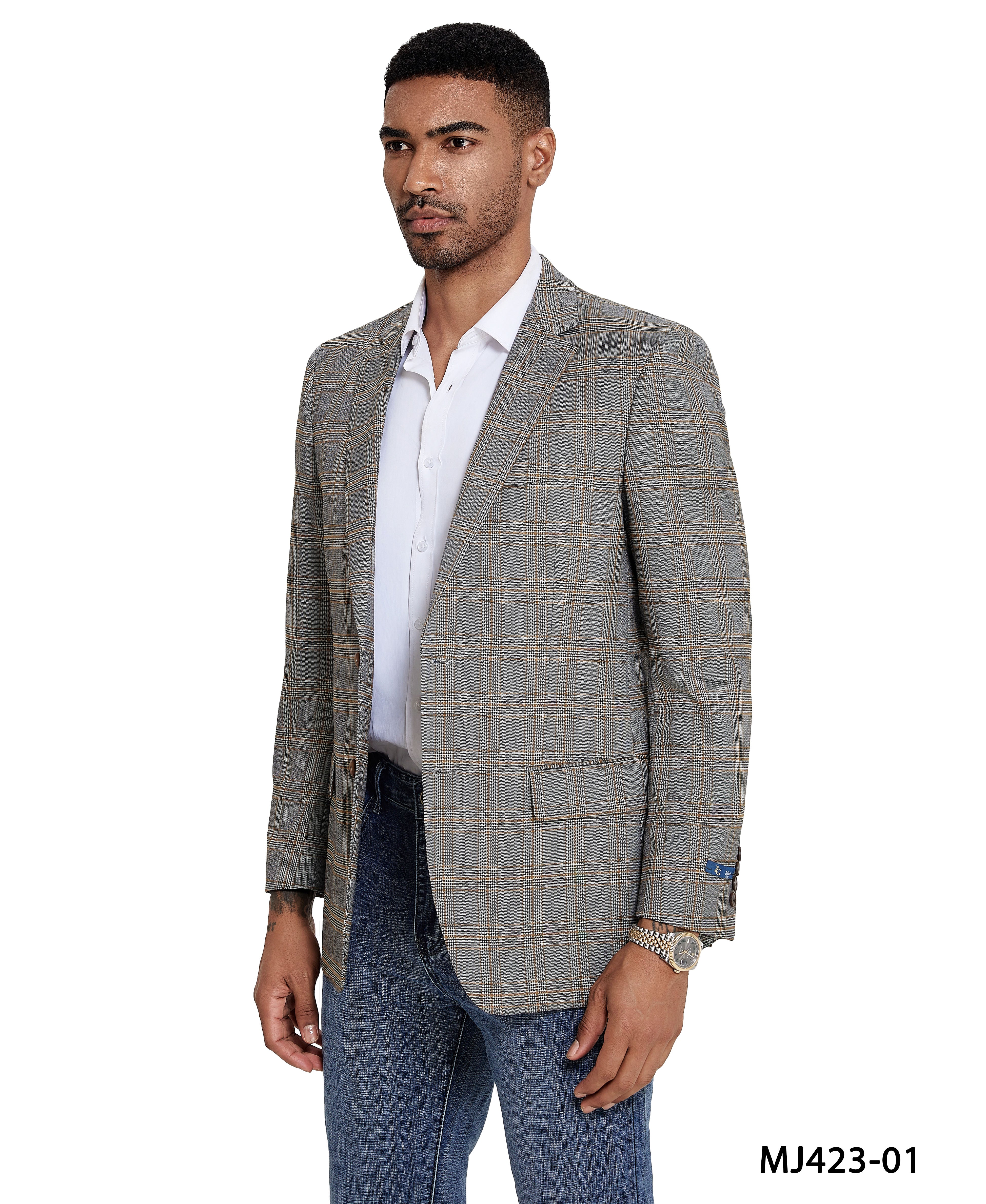 Men's Modern Fit Windowpane Sport Coat w/ Notch Lapel