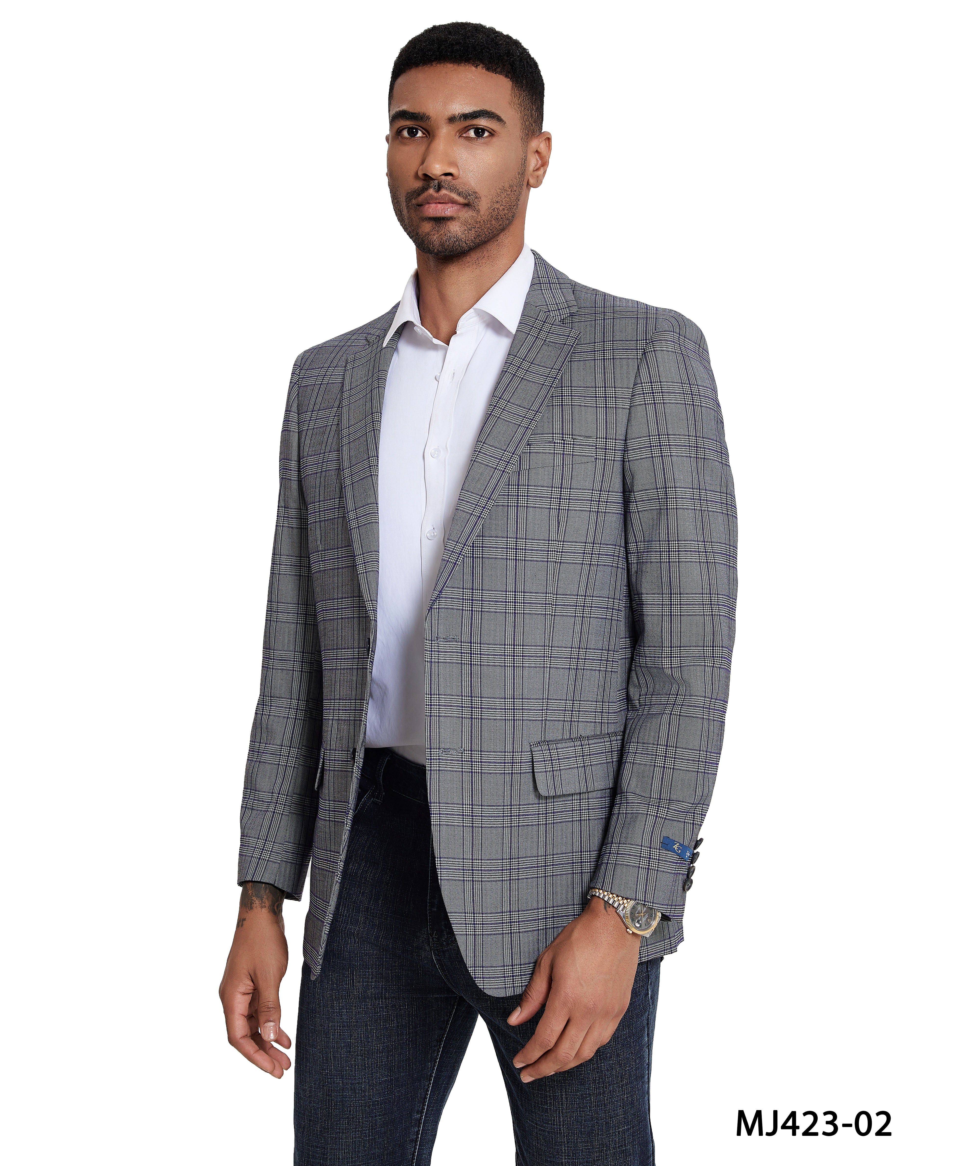 Men's Modern Fit Windowpane Sport Coat w/ Notch Lapel