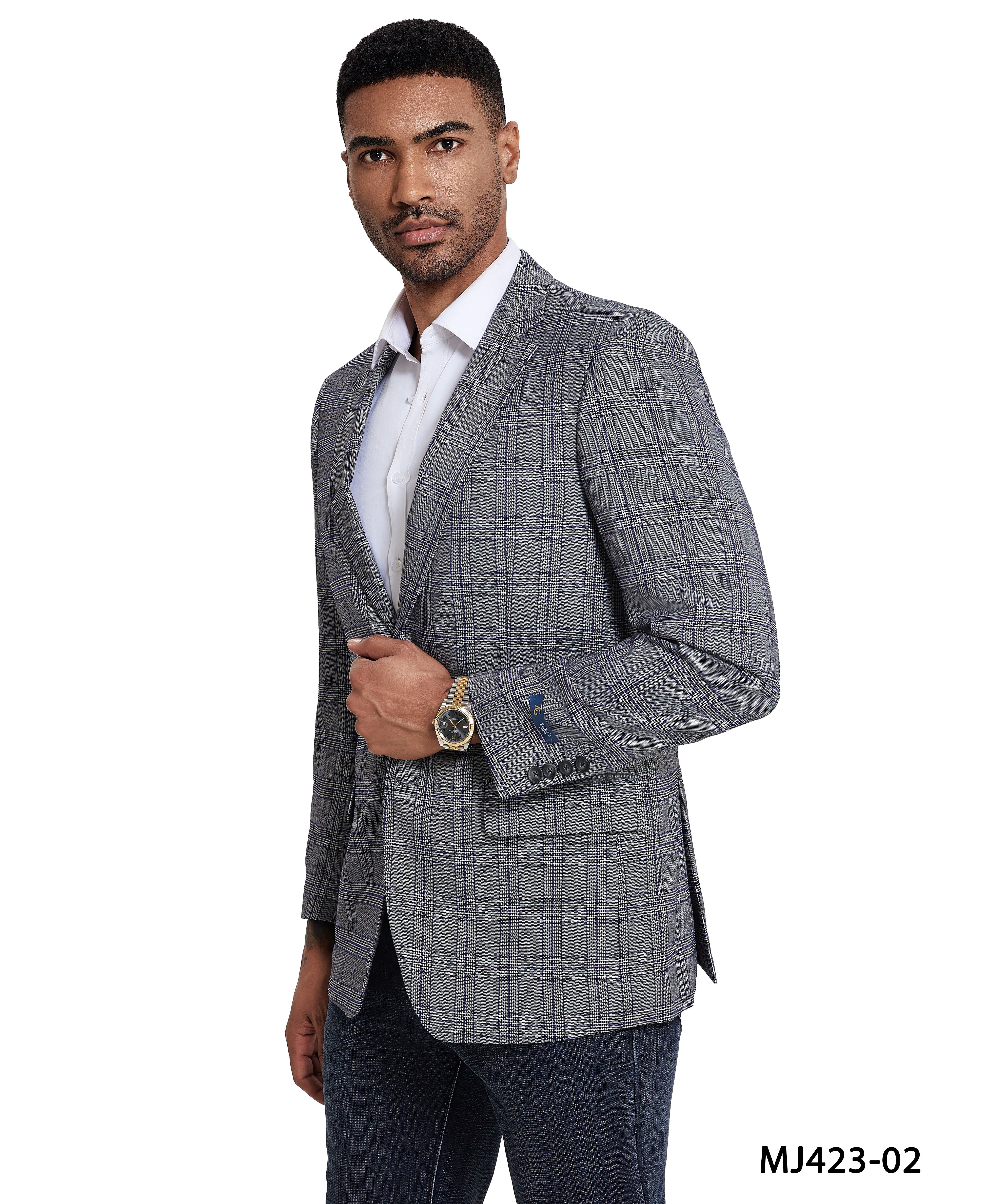 Men's Modern Fit Windowpane Sport Coat w/ Notch Lapel