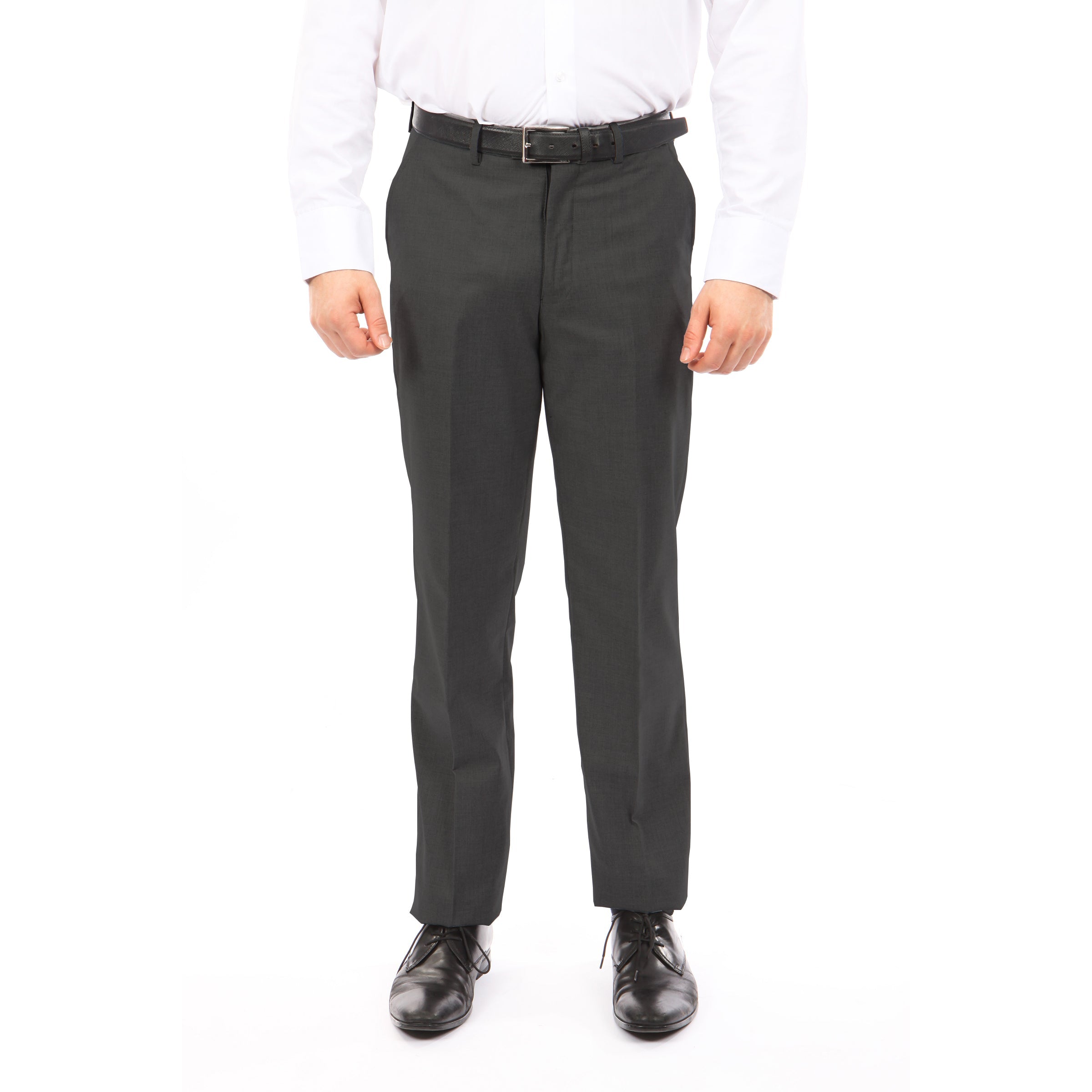 Slim Fit Hemmed Bottom Dress Pants Solid Grey