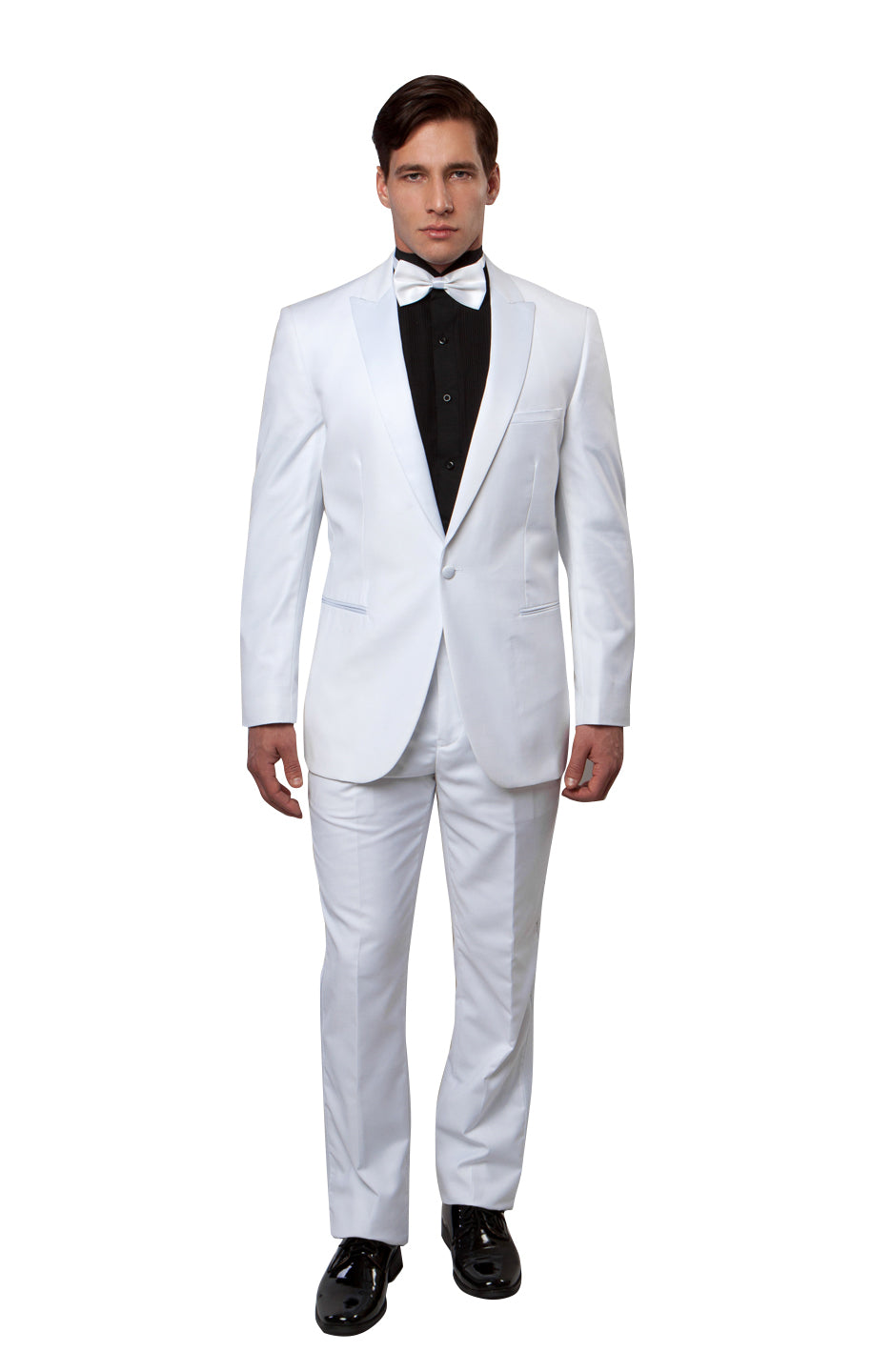 White / White Satin Bryan Michaels Shawl Collar Tuxedo