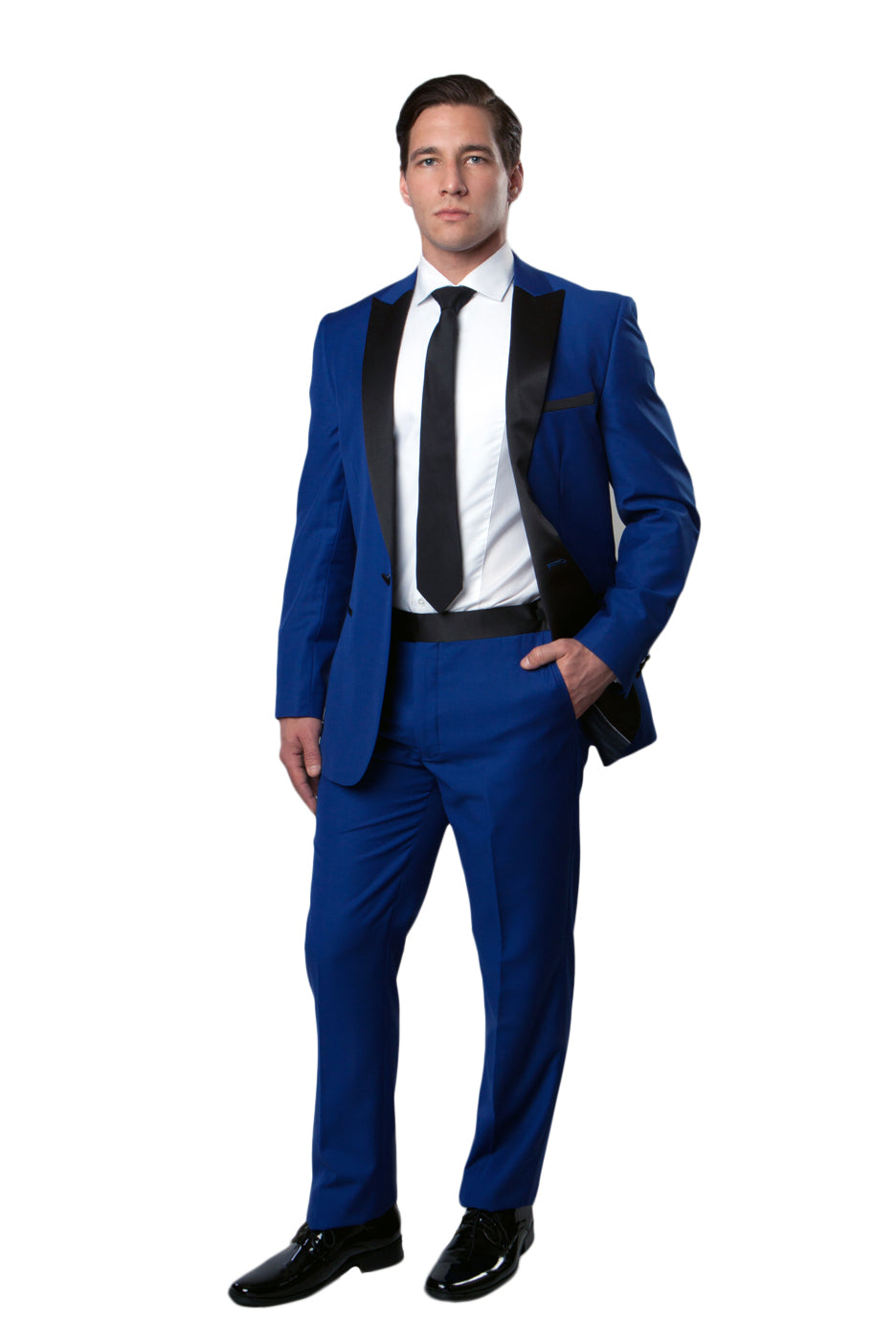 Blue / Black Satin Bryan Michaels Shawl Collar Tuxedo