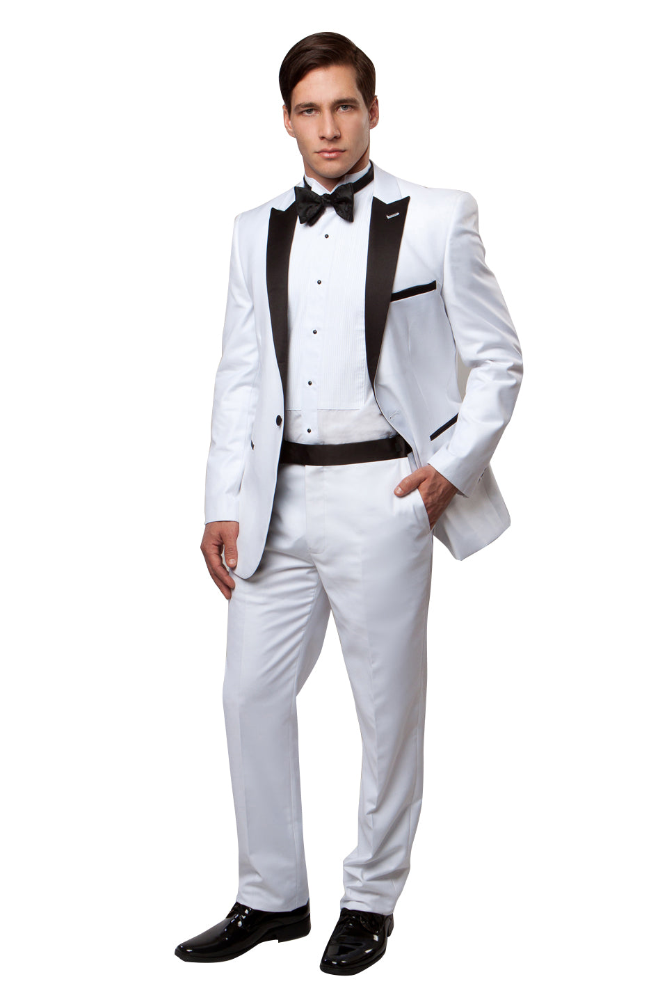 White / Black Satin Bryan Michaels Shawl Collar Tuxedo