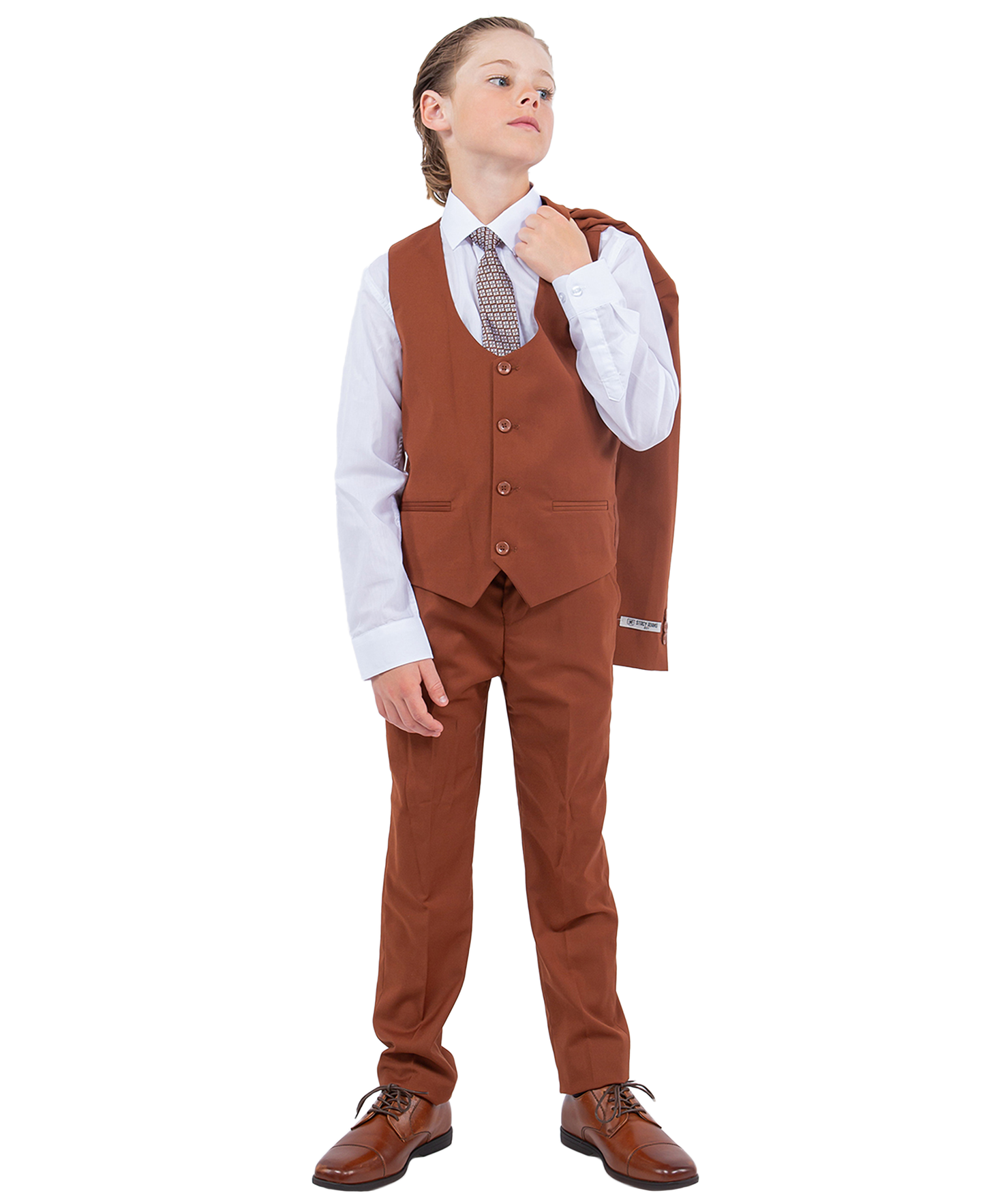 Boys Light Brown 5 Pc Stacy Adams Suit SB282-12