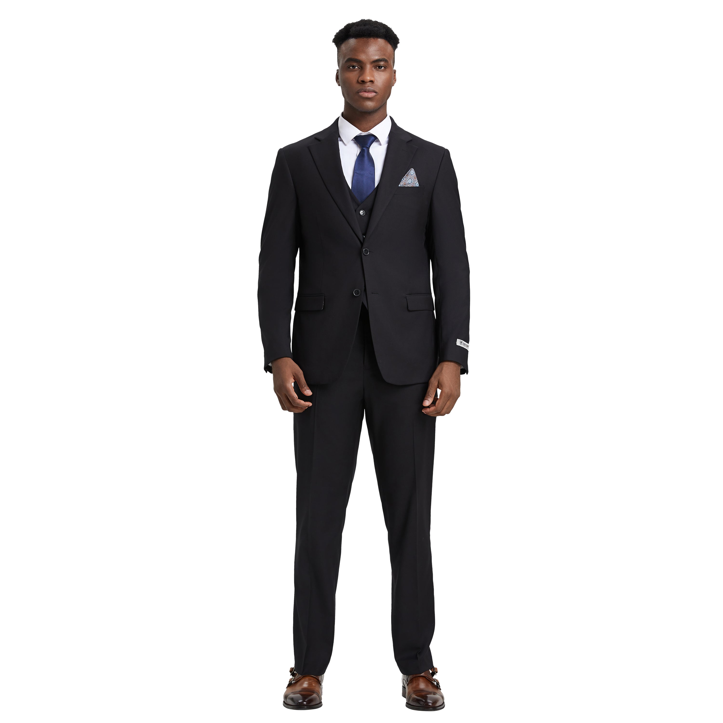 Men's Stacy Adams Hybrid-Fit 3pc Notch Lapel Suit Set, Jacket Vest and Pants