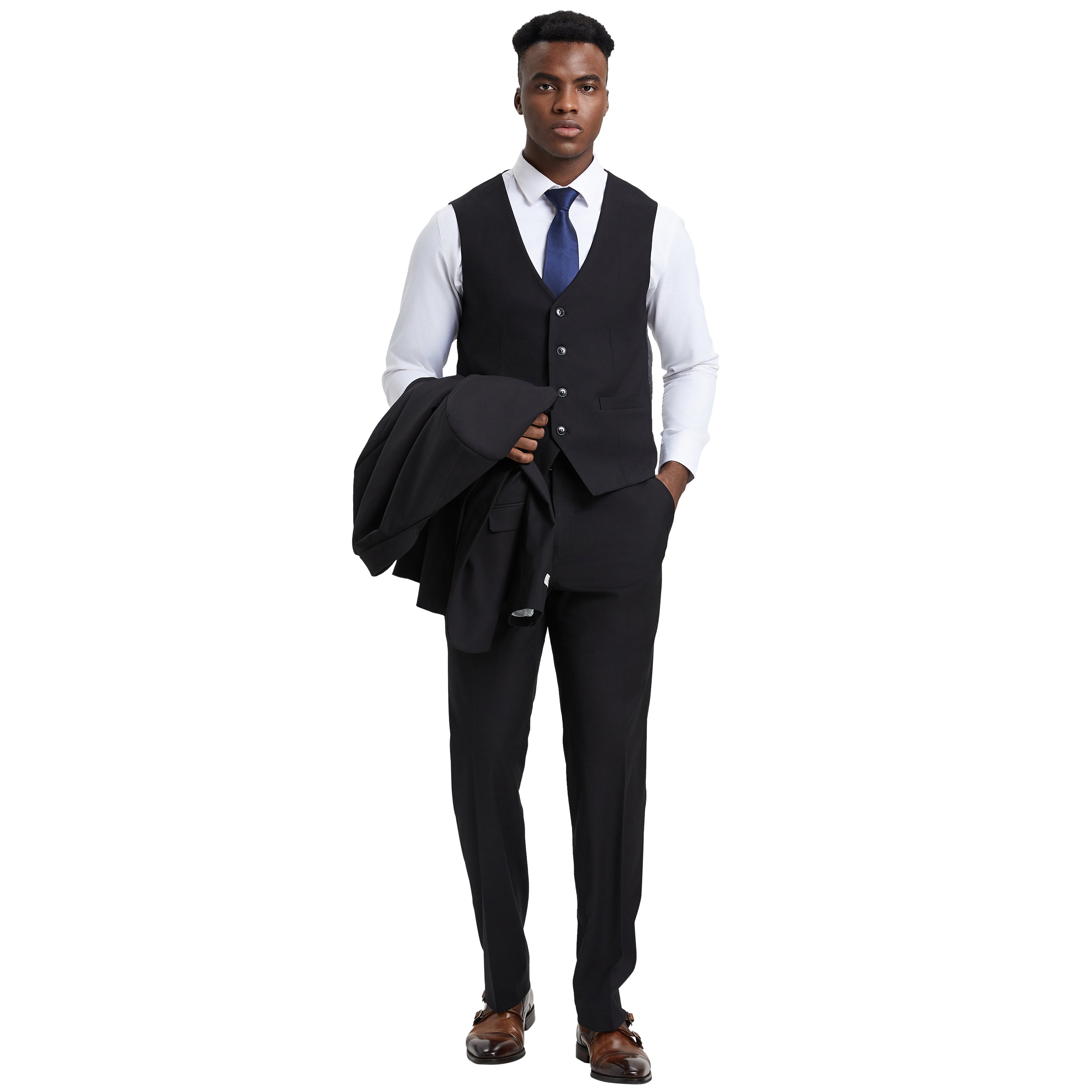 Men's Stacy Adams Hybrid-Fit 3pc Notch Lapel Suit Set, Jacket Vest and Pants