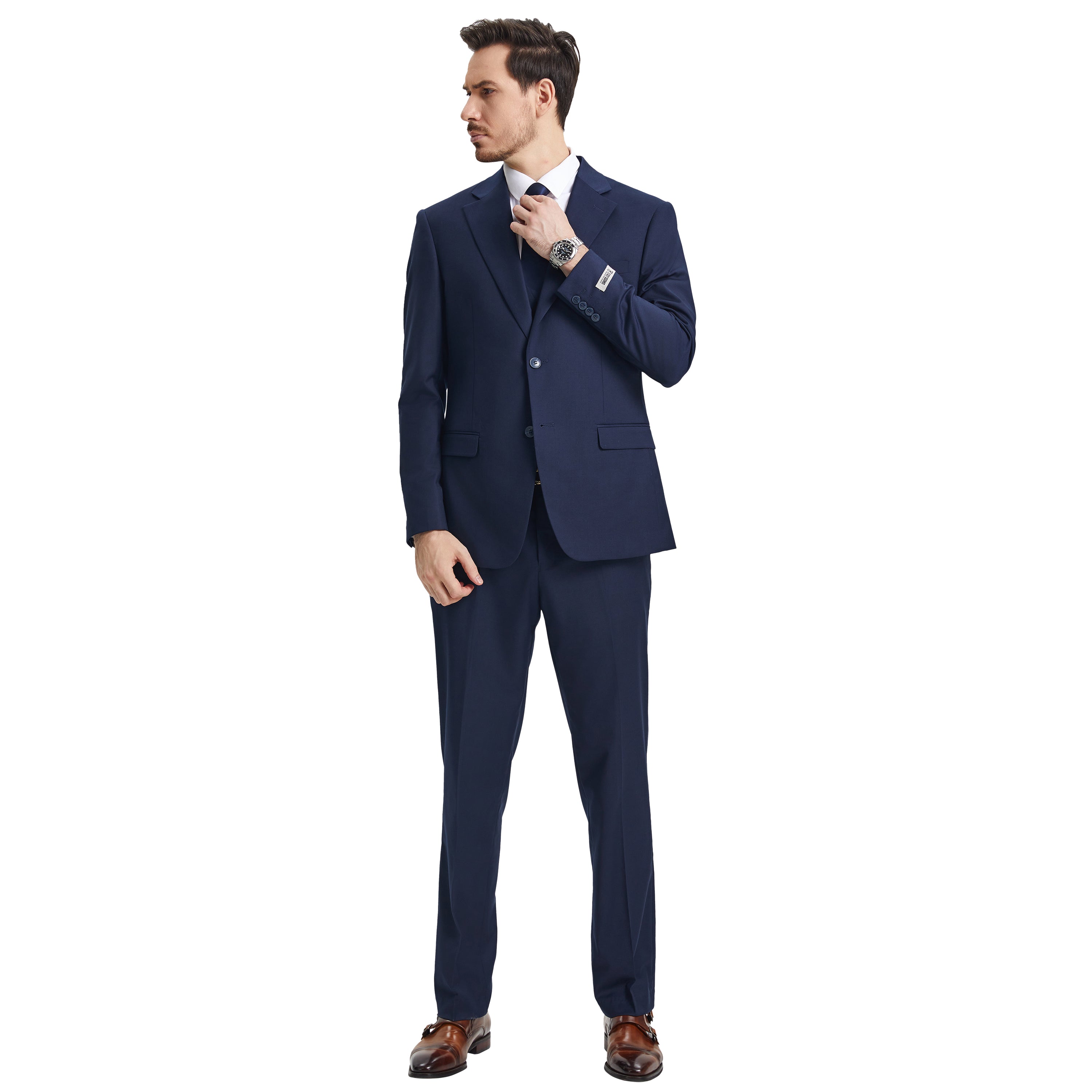 Men's Stacy Adams Hybrid-Fit 3pc Notch Lapel Suit Set, Jacket Vest and Pants