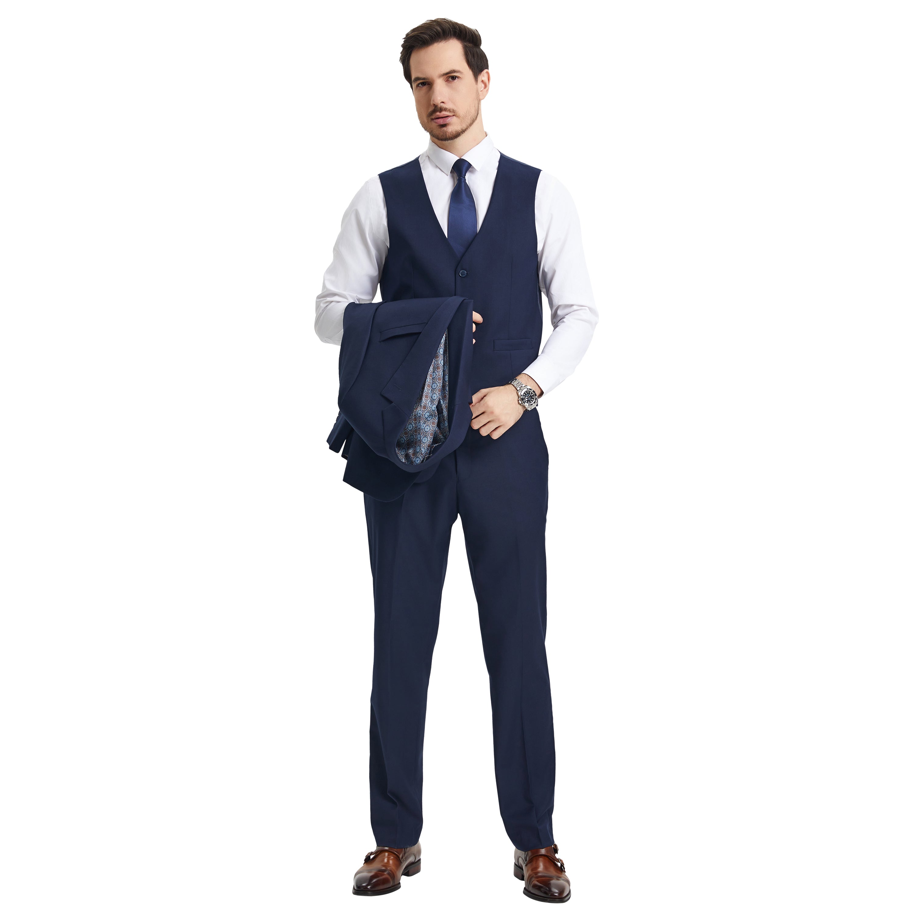 Men's Stacy Adams Hybrid-Fit 3pc Notch Lapel Suit Set, Jacket Vest and Pants