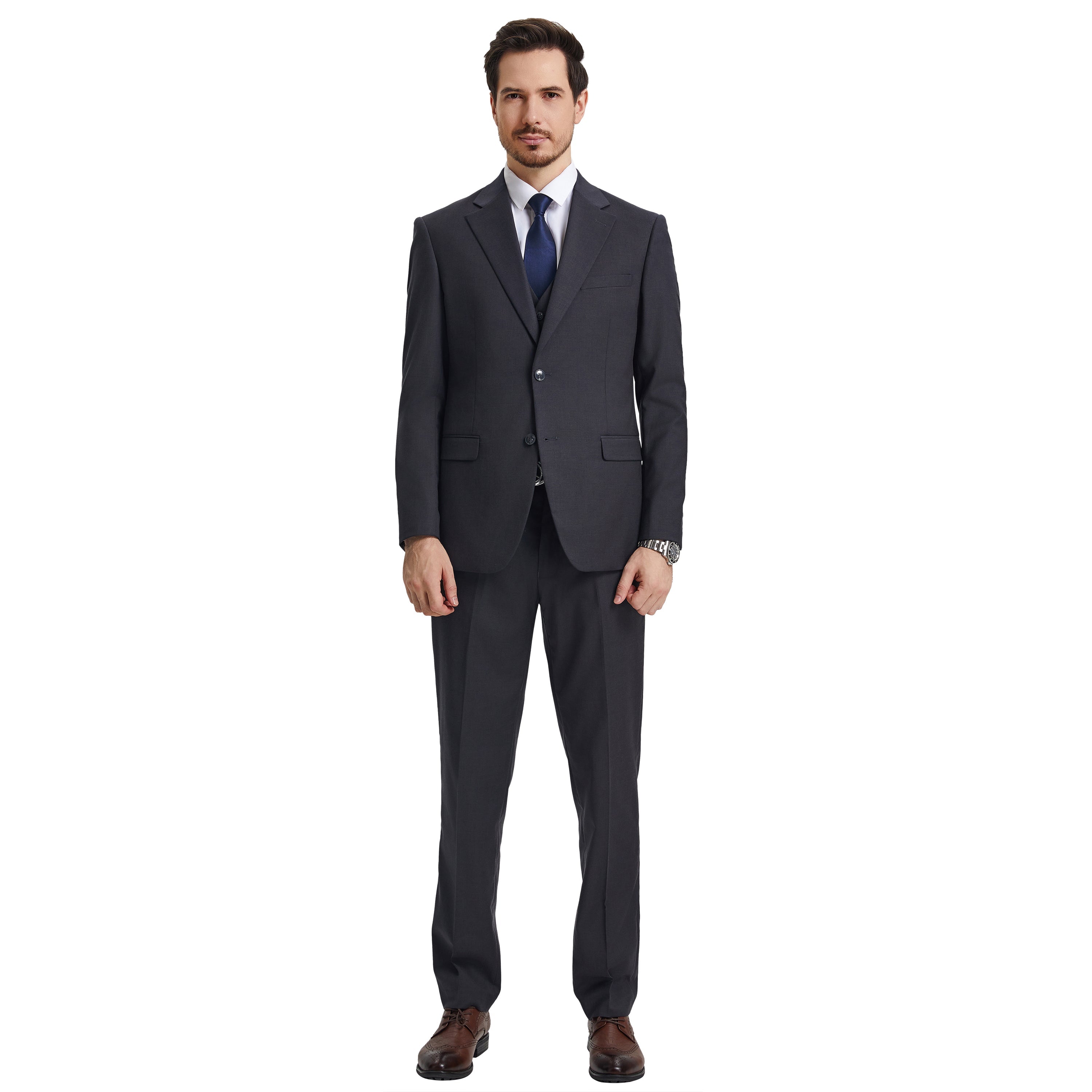 Men's Stacy Adams Hybrid-Fit 3pc Notch Lapel Suit Set, Jacket Vest and Pants