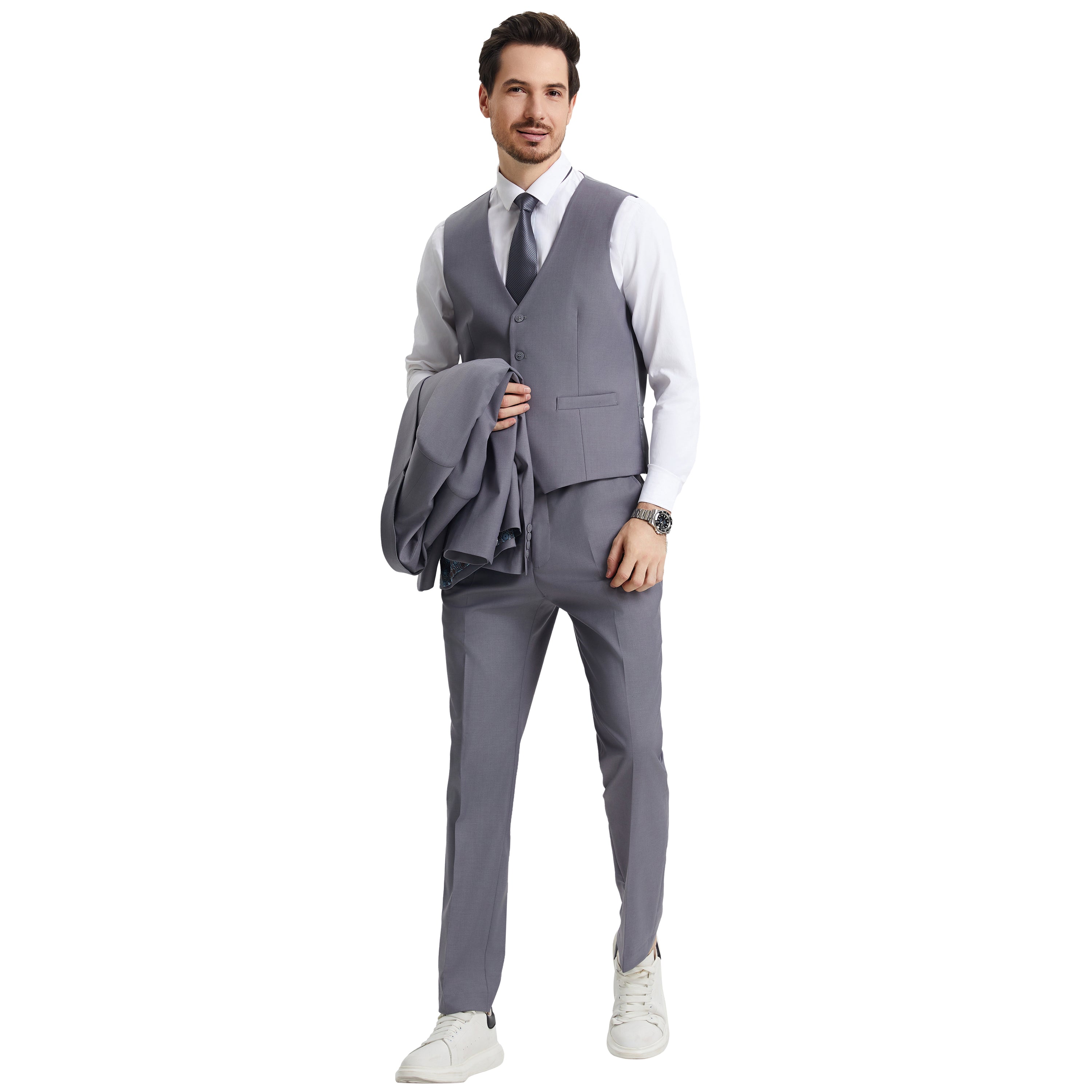 Men's Stacy Adams Hybrid-Fit 3pc Notch Lapel Suit Set, Jacket Vest and Pants