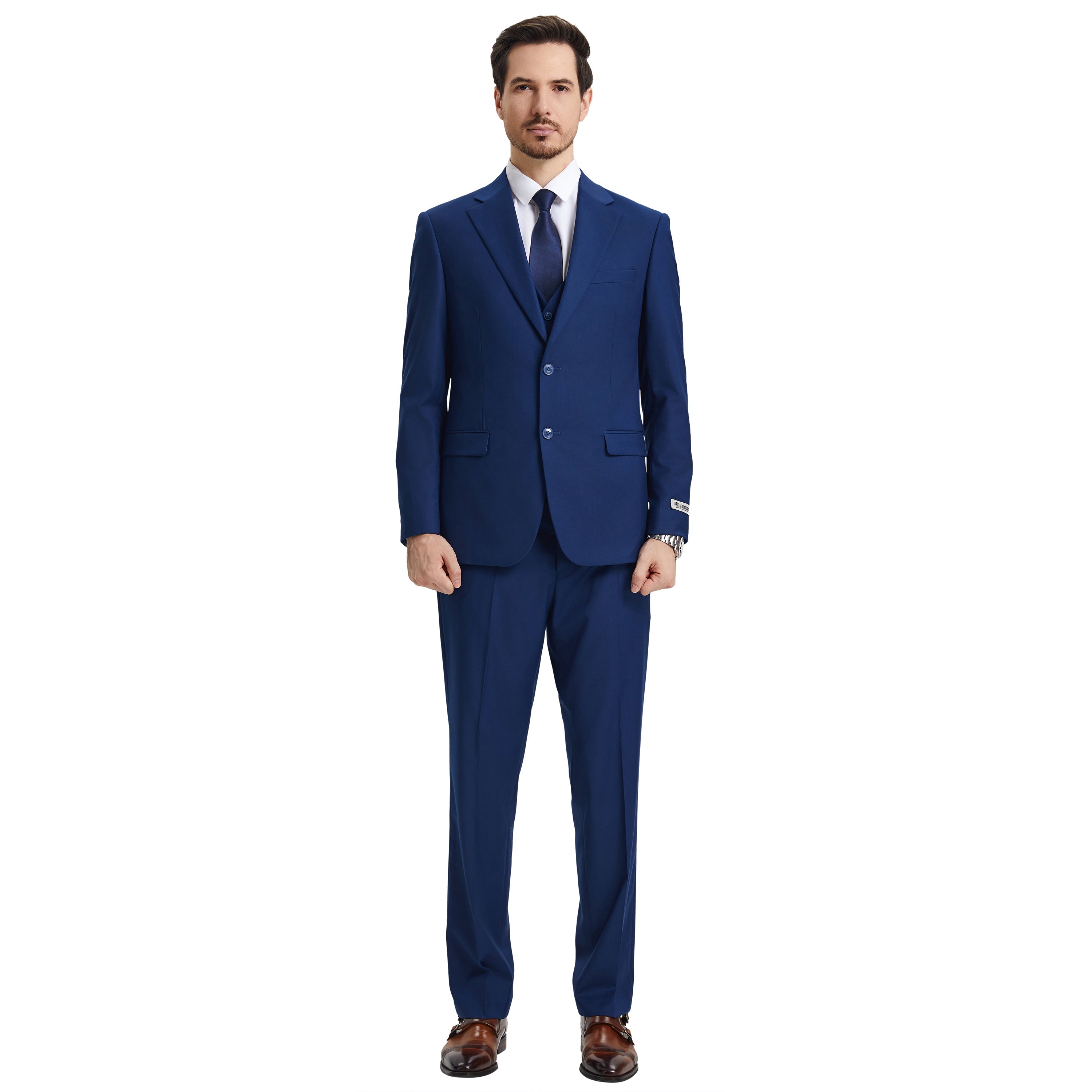 Men's Stacy Adams Hybrid-Fit 3pc Notch Lapel Suit Set, Jacket Vest and Pants