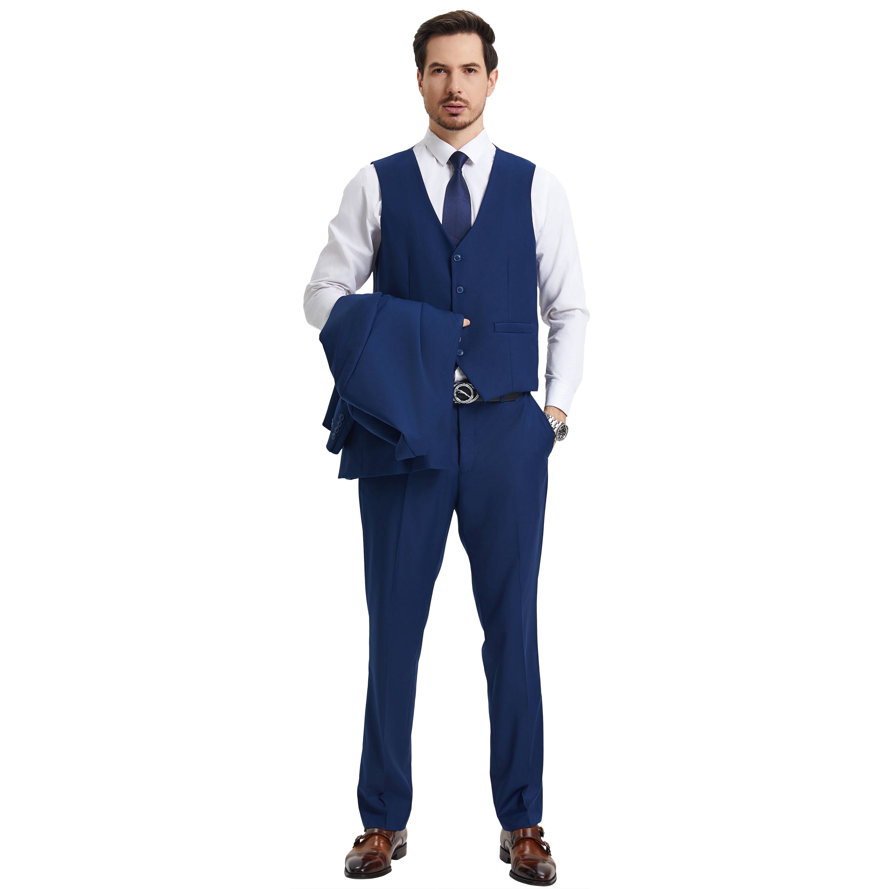 Men's Stacy Adams Hybrid-Fit 3pc Notch Lapel Suit Set, Jacket Vest and Pants