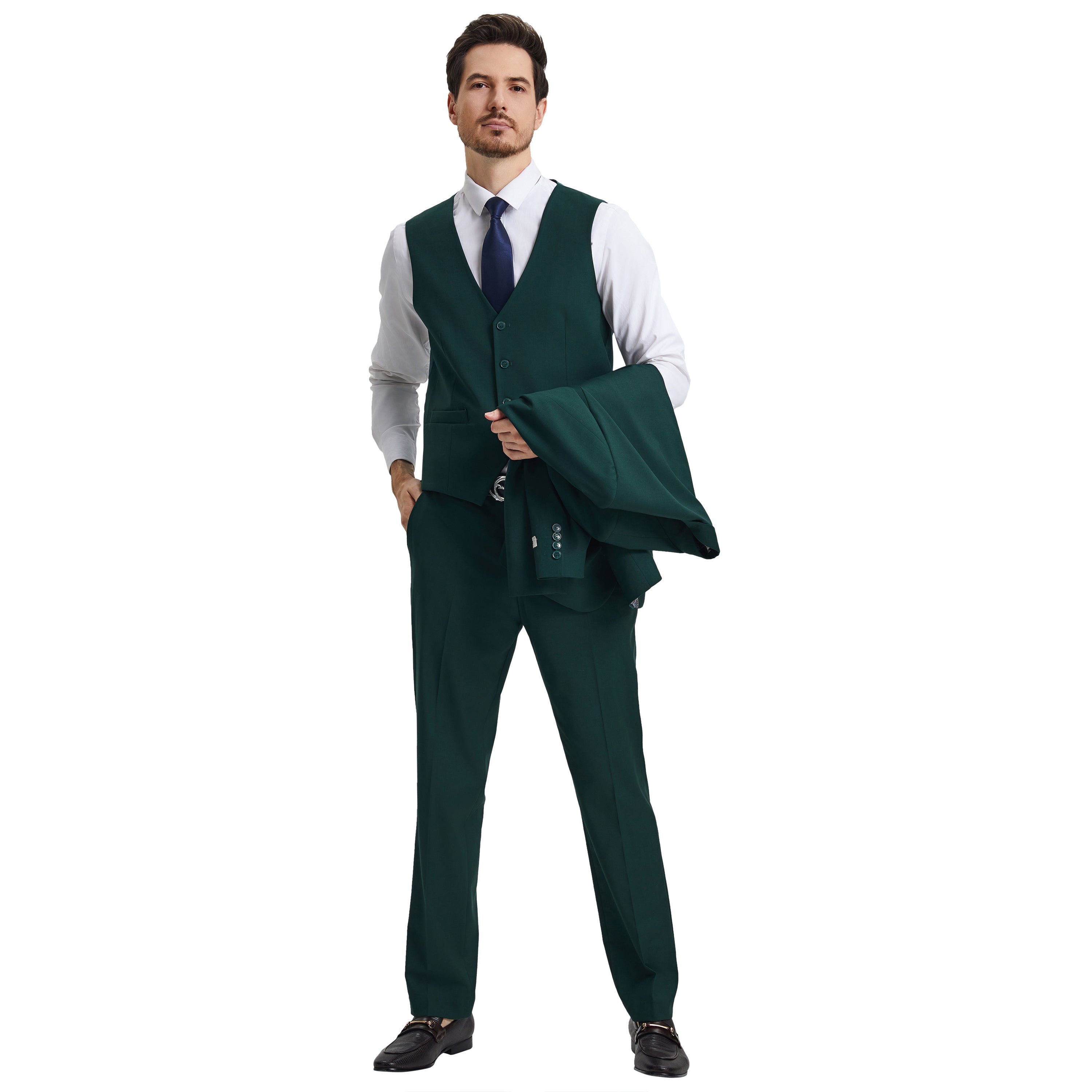 Men's Stacy Adams Hybrid-Fit 3pc Notch Lapel Suit Set, Jacket Vest and Pants