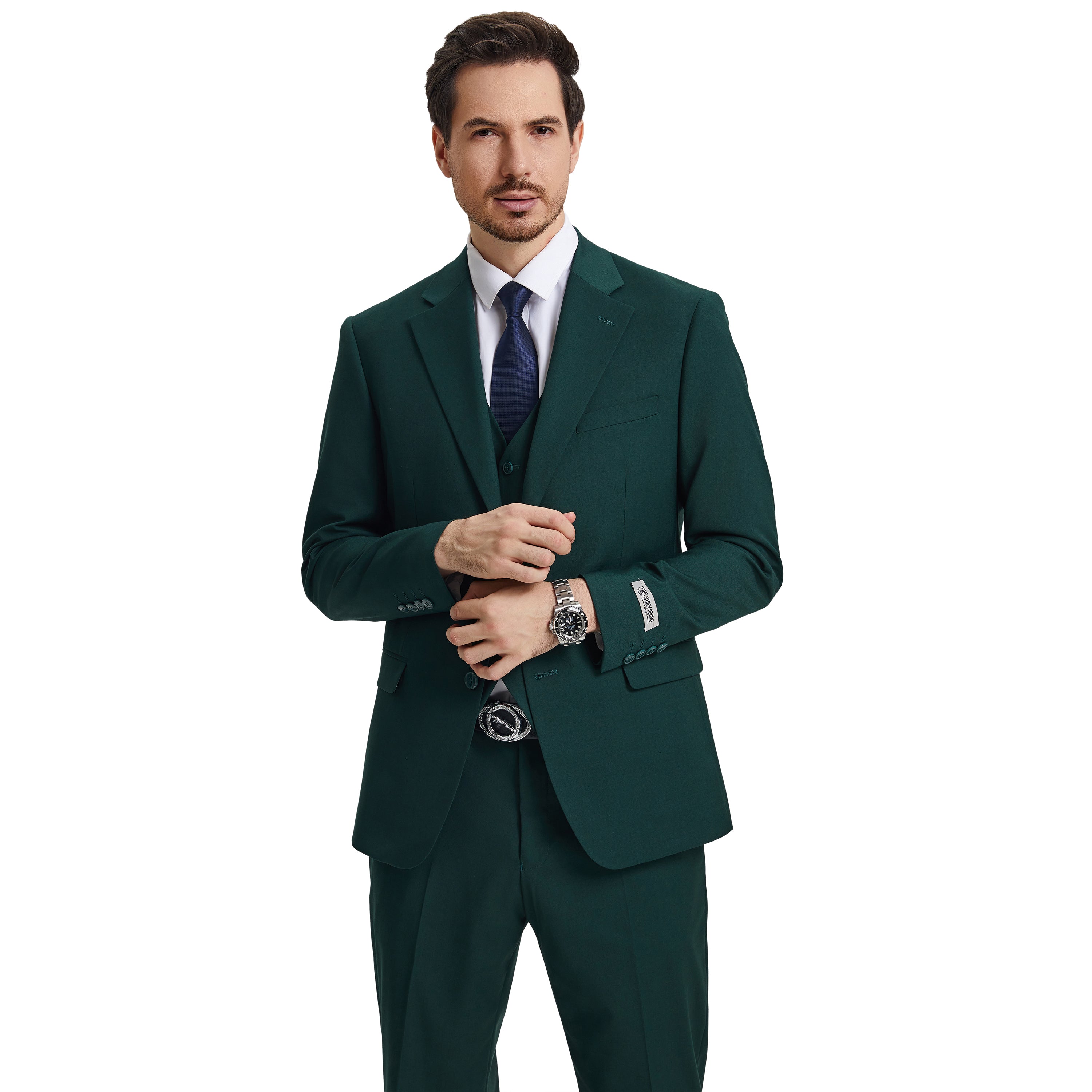 Men's Stacy Adams Hybrid-Fit 3pc Notch Lapel Suit Set, Jacket Vest and Pants