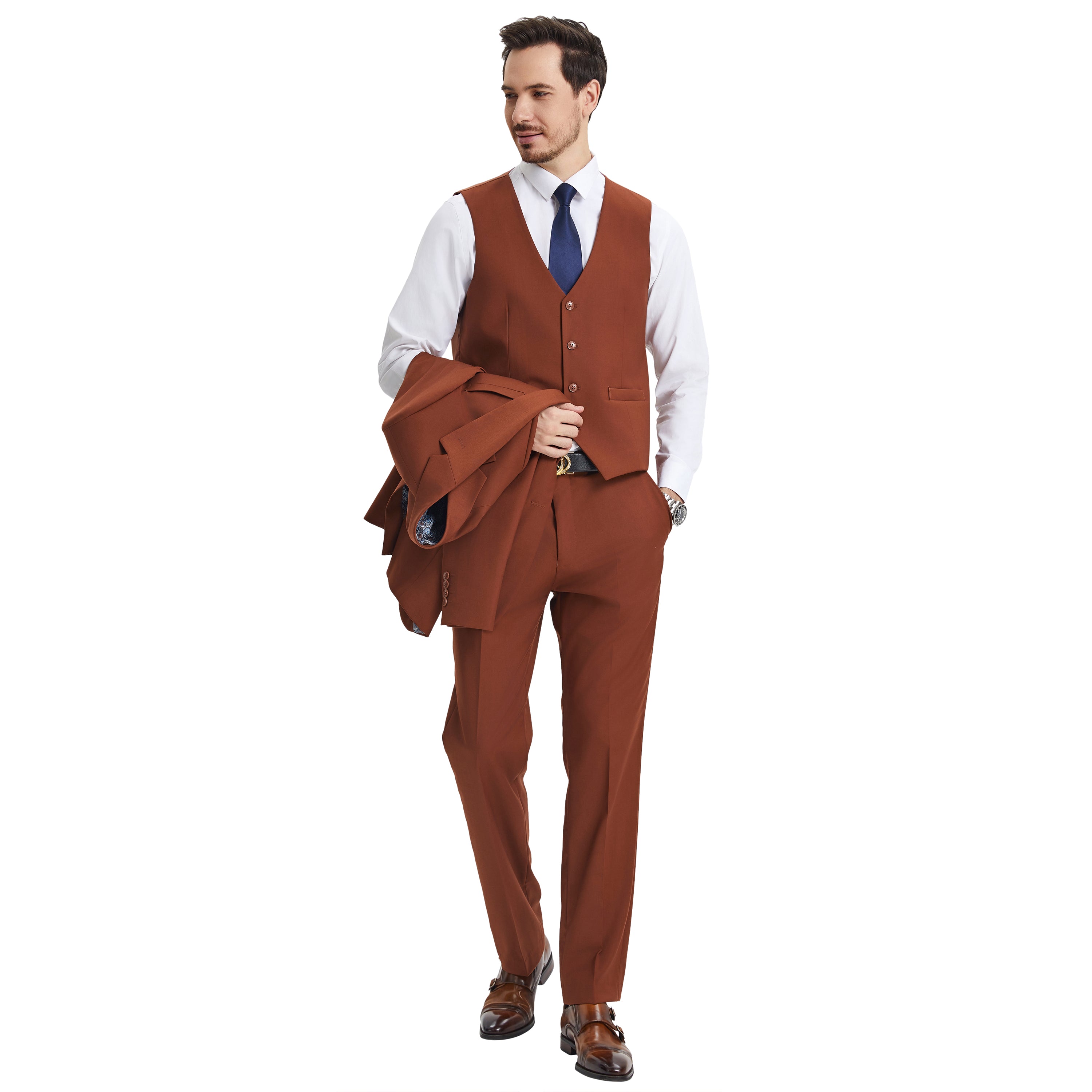 Men's Stacy Adams Hybrid-Fit 3pc Notch Lapel Suit Set, Jacket Vest and Pants