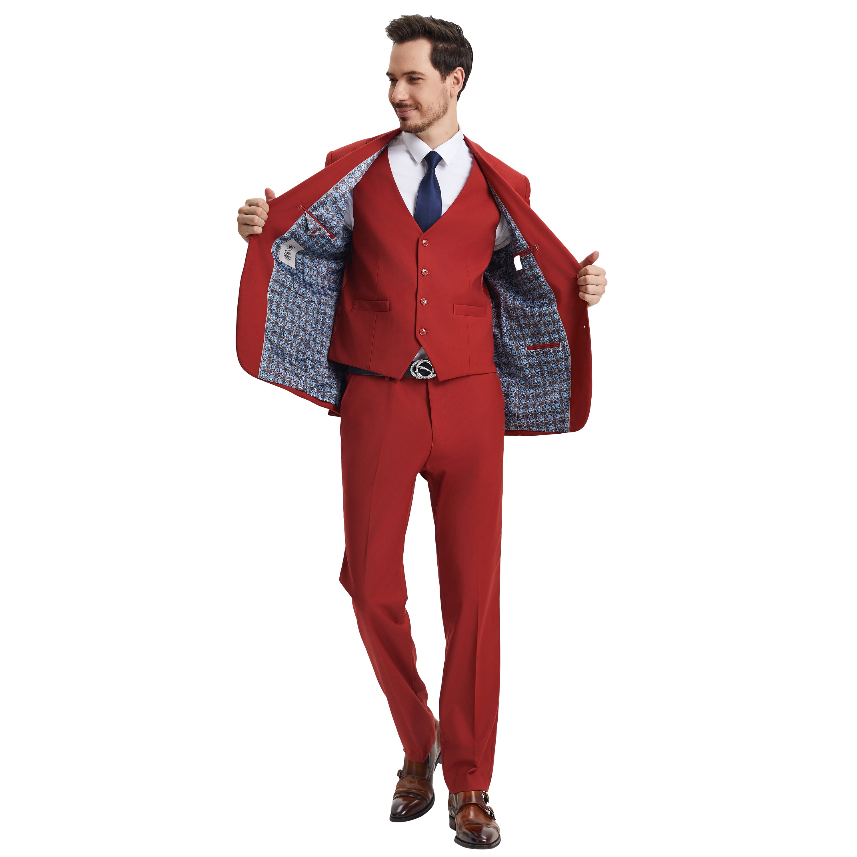 Men's Stacy Adams Hybrid-Fit 3pc Notch Lapel Suit Set, Jacket Vest and Pants