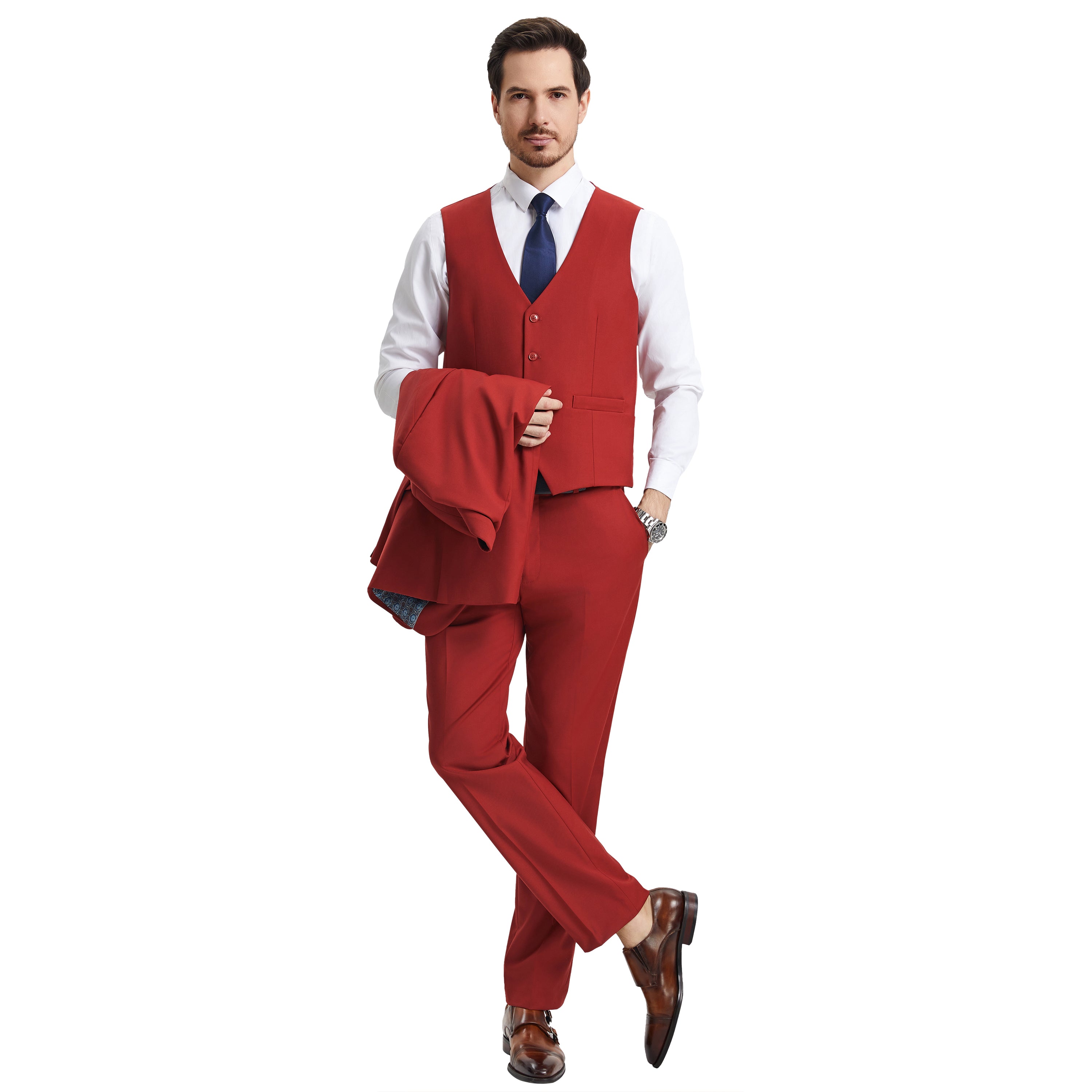 Men's Stacy Adams Hybrid-Fit 3pc Notch Lapel Suit Set, Jacket Vest and Pants