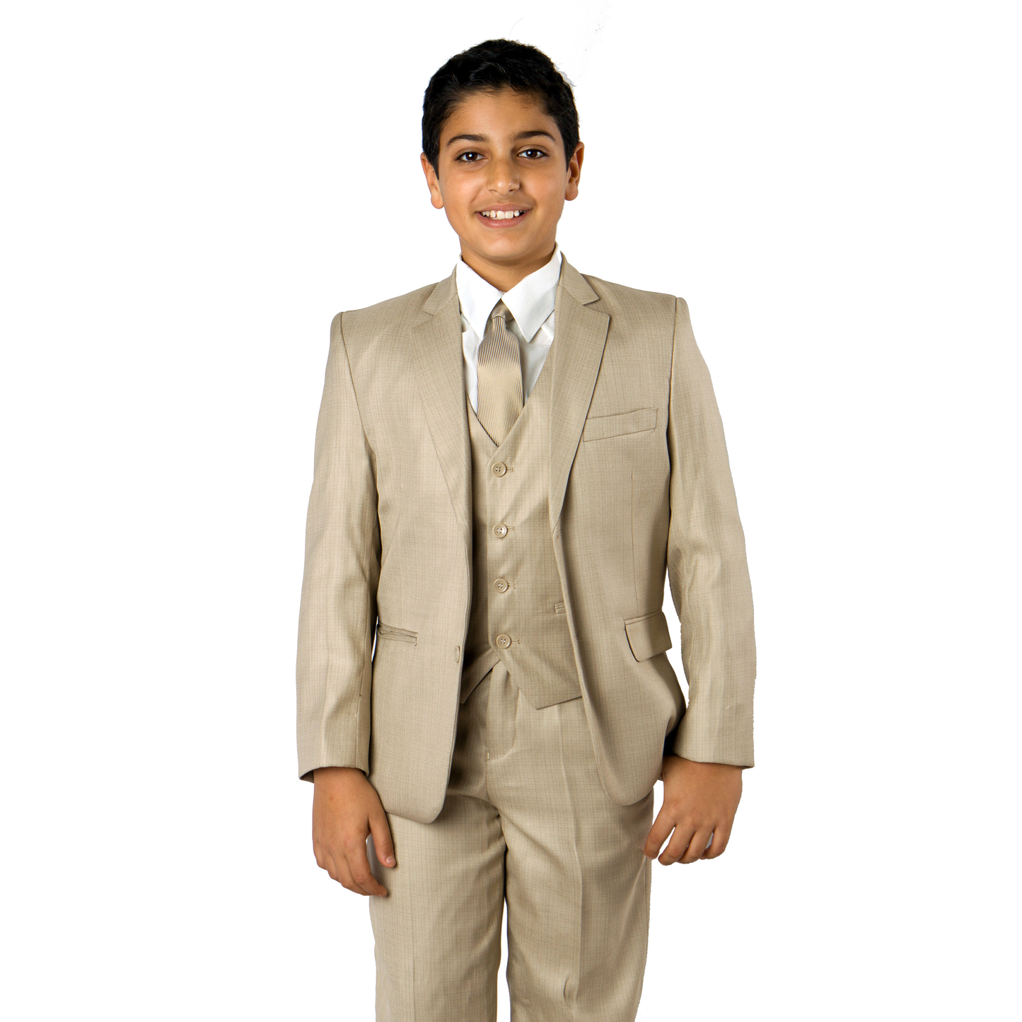 Boys Beige Solid Tazio 5pc Formal Suit B347-03