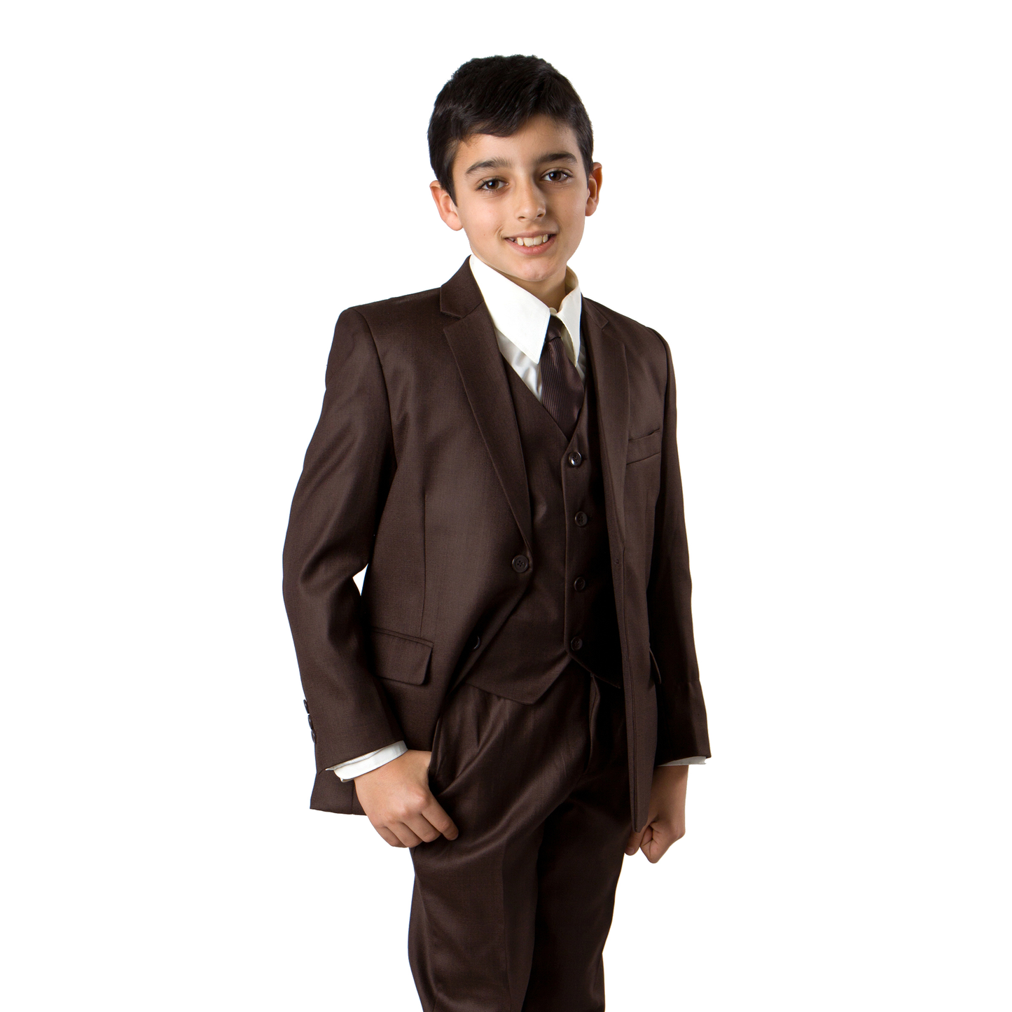 Boys Brown Solid Tazio 5pc Formal Suit B347-06