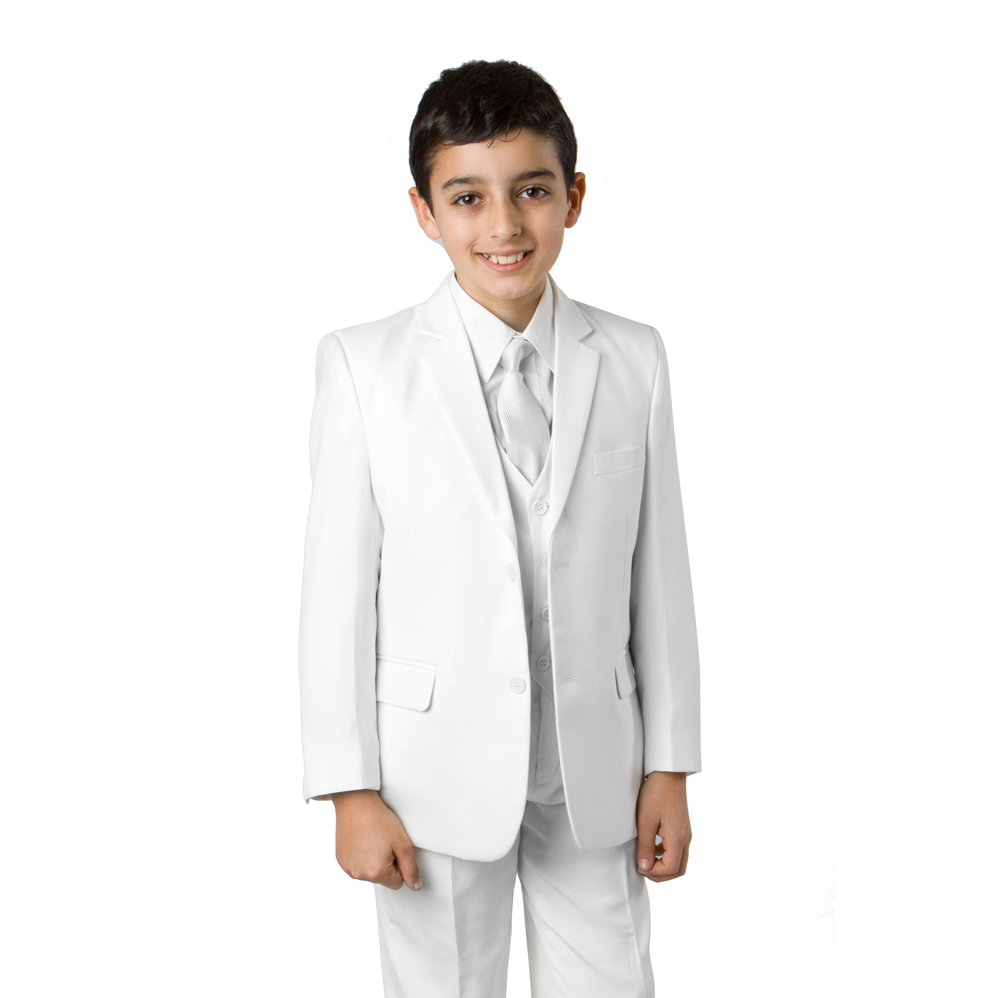 Boys Husky White Solid Tazio 5pc Formal Suits B347H-07
