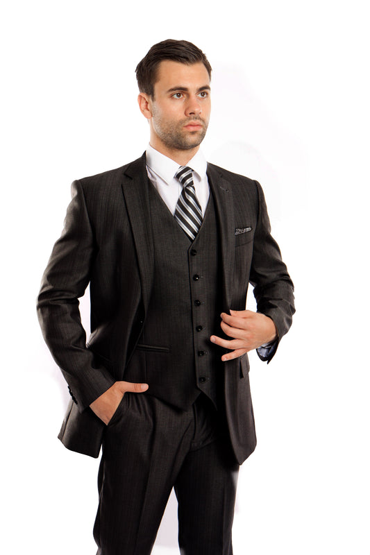 Mens Tazio Black 3pc Modern Fit Suit M158