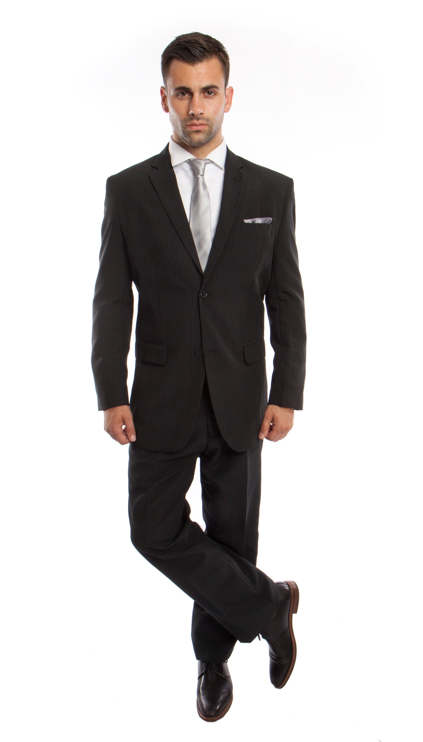 Mens Vitto Black/Grey 2pc Pin Stripe Notch Lapel Modern Fit Suit M170