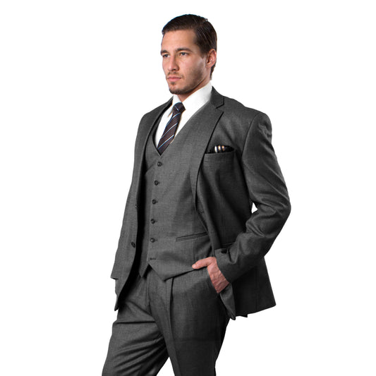 Mens Demantie Charcoal Gray 3pc Solid Texture Slim Fit Suit M210