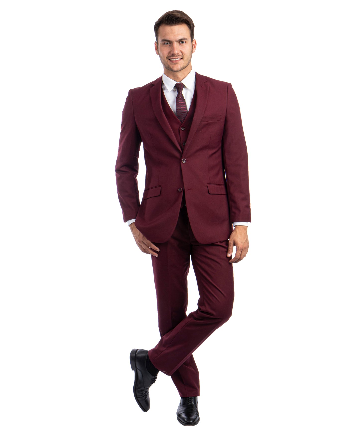 Mens Burgundy 3pc Hybrid Fit Suit M231H