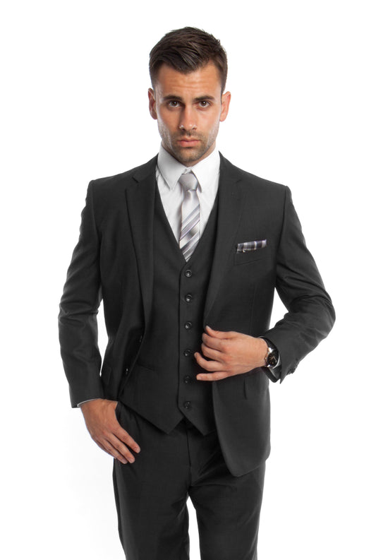 Mens Tazio Black 3pc Modern Fit Suit M302