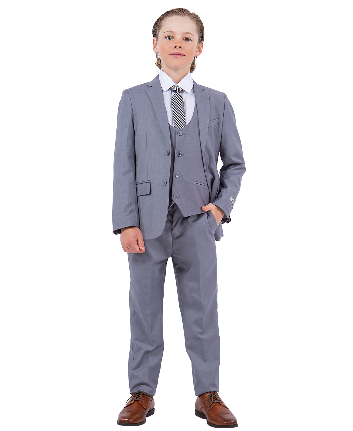 Boys Mid Grey 5 Pc Stacy Adams Suit SB282-09
