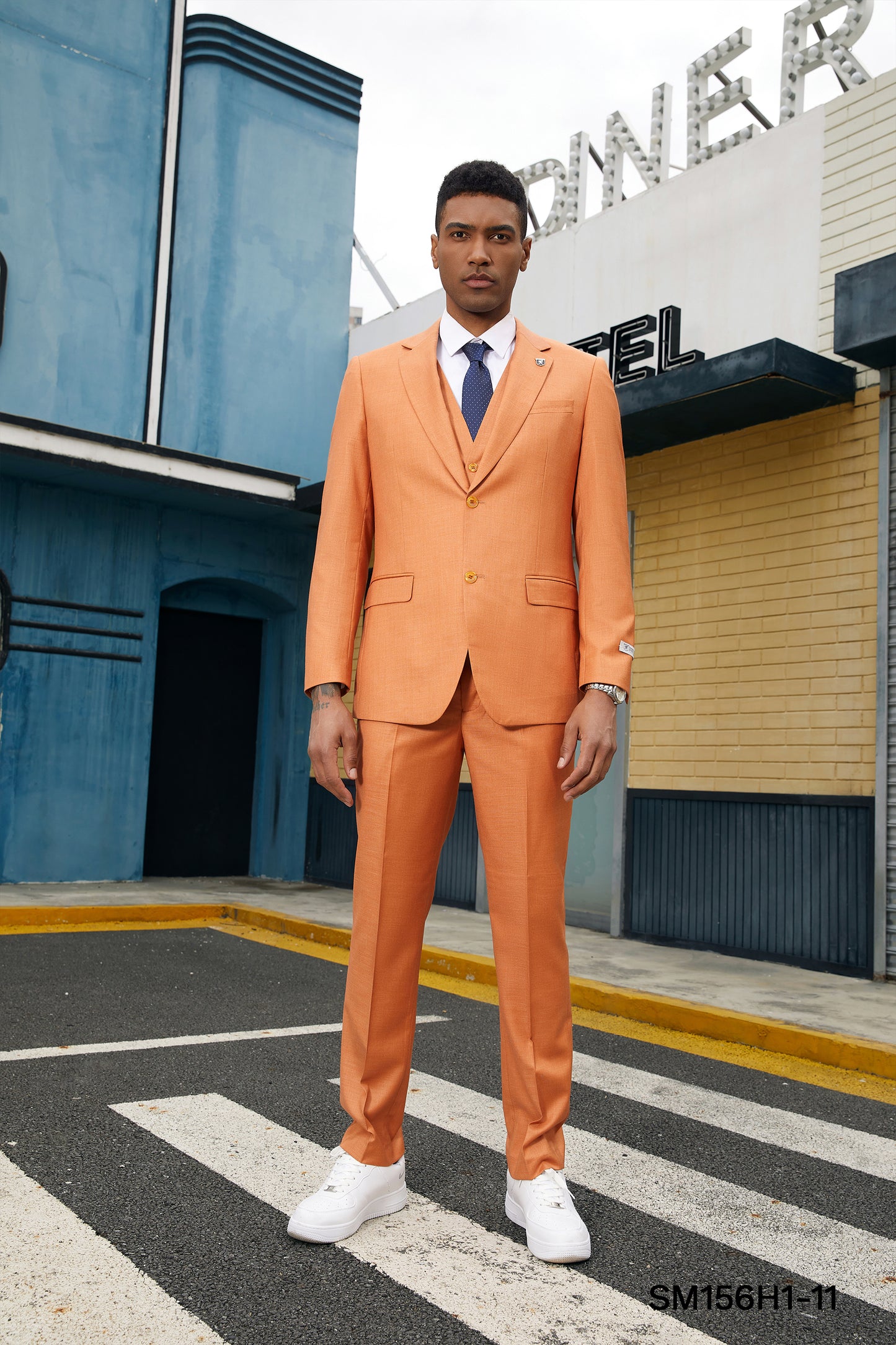 Mens Orange Solid Textured Notch Lapel 3pc Stacy Adams Suit SM156H1-01