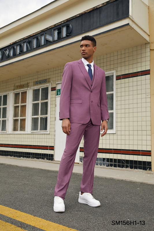 Mens Purple Solid Textured Notch Lapel 3pc Stacy Adams Suit SM156H1-01